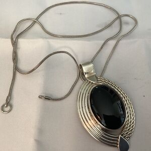 EUC Vintage Sterling Silver Mexico ATI SIGNED 95 Onyx Pendant
